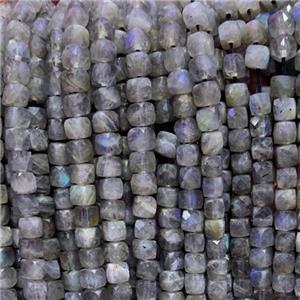 Labradorite Beads, faceted cube, approx 4x4mm