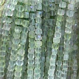 green Prehnite Beads, faceted cube, approx 4x4mm