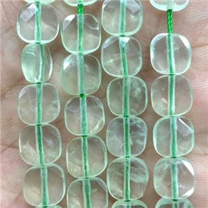 green prehnite beads, faceted square, approx 8x8mm