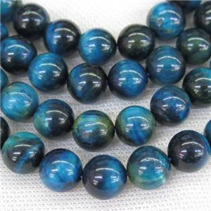 round Tiger eye stone beads, blue, approx 10mm dia