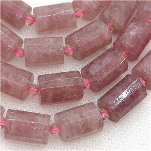 Strawberry Quartz Beads, faceted tube, approx 10x14mm