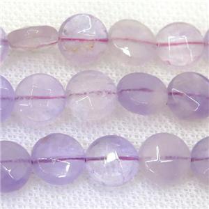 Amethyst beads, faceted circle, approx 12mm dia