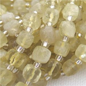 Lemon Quartz Beads, faceted cube, approx 8mm