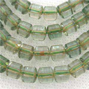 Crystal Quartz Beads, tube, lt.green dye, approx 6x6mm