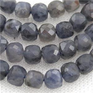 Iolite Beads, faceted cube, approx 6mm