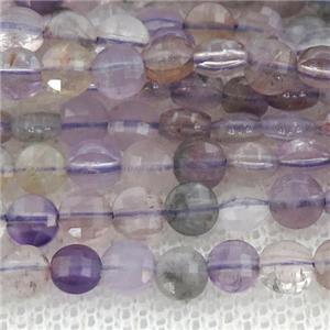 Super7 Quartz Beads, faceted coin, approx 4mm dia