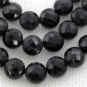 black Onyx Agate Beads, faceted coin, approx 8mm dia