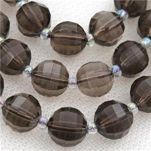 Smoky Quartz lantern beads, approx 10mm dia