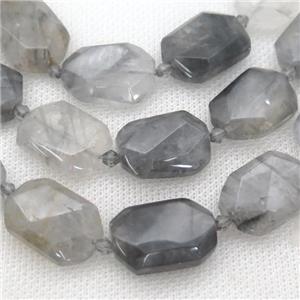 gray Cloudy Quartz Beads, faceted rectangle, approx 15-22mm