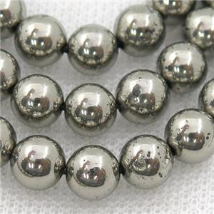 round Pyrite Beads, approx 8mm dia