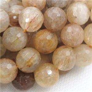 Gold Rutilated Quartz Beads, faceted round, approx 10mm dia