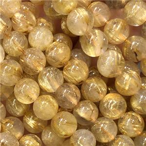 round Gold Rutilated Quartz Beads, AAA-grade, approx 8mm dia