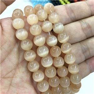 lt.peach round Cats Eye Stone Beads, approx 8mm dia