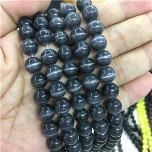 darkgray round Cats Eye Stone Beads, approx 8mm dia