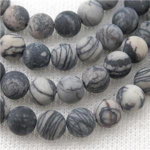 round black Silk Jasper Beads, matte, approx 6mm dia