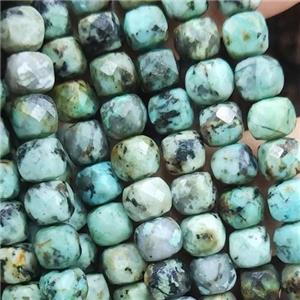 African Turquoise Beads, green, faceted cube, approx 4mm