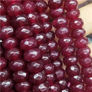 ruby Jade beads, faceted rondelle, approx 6x10mm