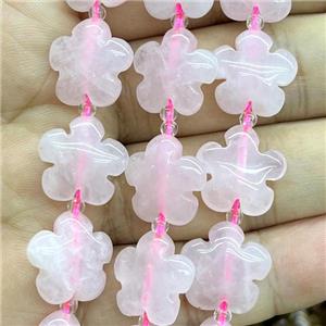 Rose Quartz flower beads, approx 15mm