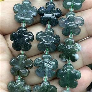 green Moss Agate flower beads, approx 15mm