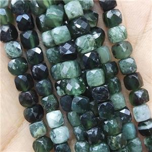 green Rutilated Quartz Beads, faceted cube, approx 4.5mm