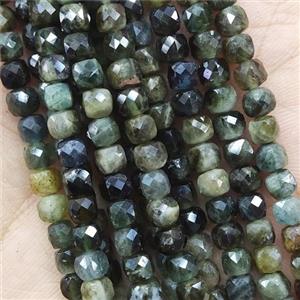 green Tourmaline Beads, faceted cube, approx 4mm