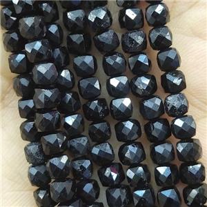 black Tourmaline Beads, faceted cube, approx 4mm