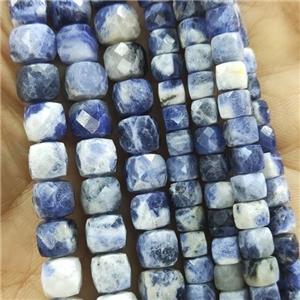 blue Sodalite Beads, faceted cube, approx 4.5mm