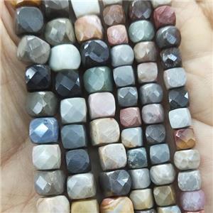 Ocean Jasper Beads, faceted cube, approx 6.5mm