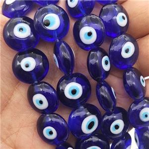 blue Lampwork Glass button Beads with Evil Eye, approx 16mm, 25pcs per st