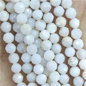 White Shell Seed Beads Faceted Round, approx 4mm dia