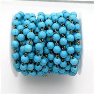 Blue Assembled Turquoise Chain With Bronze Pin, approx 8mm bead