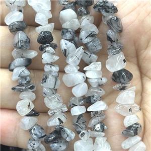 Black Rutilated Quartz Chip Beads Freeform, approx 5-8mm, 32inch length