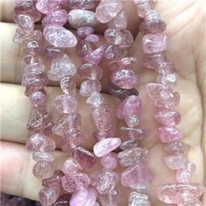 Pink Strawberry Quartz Beads Chip Freeform, approx 5-8mm, 32inch length