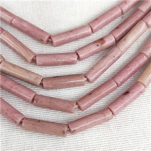 Pink Wood Lace Jasper Tube Beads, approx 4x13mm