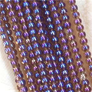 Purple Crystal Glass Beads Pony Round Electroplated, approx 2mm dia