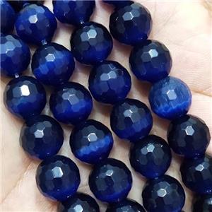 InkBlue Cat Eye Stone Beads Faceted Round, approx 12mm dia