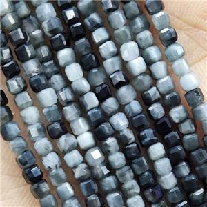 Hawkeye Stone Beads Faceted Cube, approx 2.5mm