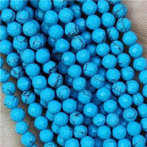 Synthetic Turquoise Beads Blue Faceted Round, approx 2mm dia