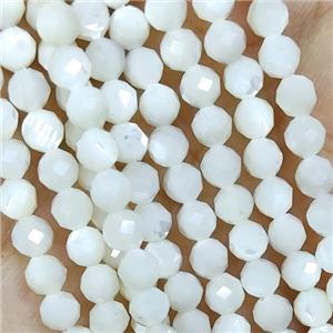 White MOP Shell Beads Faceted Round, approx 3mm dia