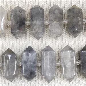 Gray Cloudy Quartz Bullet Beads, approx 12-30mm