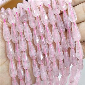 Pink Rose Quartz Beads Faceted Teardrop, approx 8x20mm, 19pcs per st