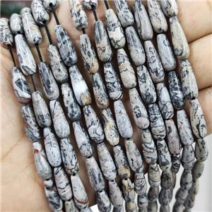 Gray Map Jasper Beads Smooth Teardrop, approx 8x20mm, 19pcs per st