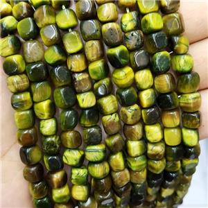 Olive Tiger Eye Stone Cube Beads, approx 7-8mm