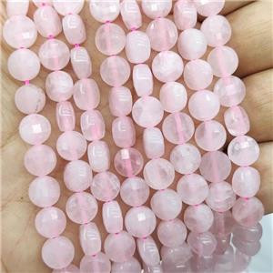 Pink Rose Quartz Beads Faceted Circle, approx 8mm