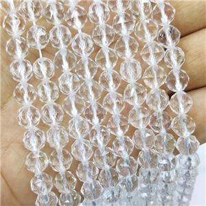 Natural Clear Quartz Beads Round Diamond Cut, approx 10mm