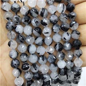 Natural Black Rutilated Quartz Beads Round Cut, approx 8mm