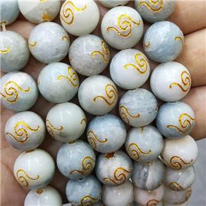 Blue Amazonite Buddhist Beads Round Carved, approx 14mm dia