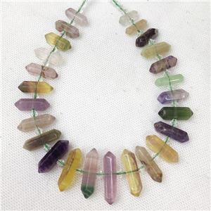 Natural Fluorite Bullet Beads Energy Prism Graduated, approx 9-38mm