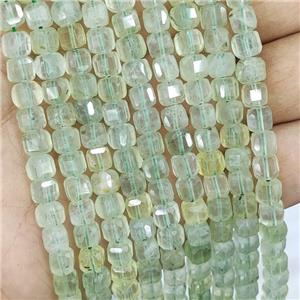 Natural Prehnite Beads Faceted Cube Green, approx 5.6-7mm