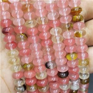 Synthetic Quartz Rondelle Beads Watermelon Pink, approx 5x8mm